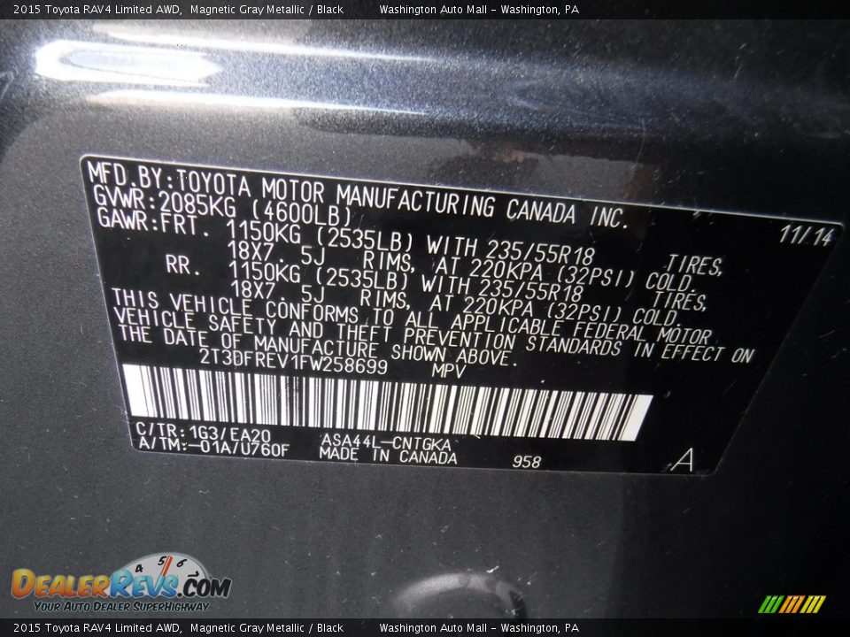 2015 Toyota RAV4 Limited AWD Magnetic Gray Metallic / Black Photo #29