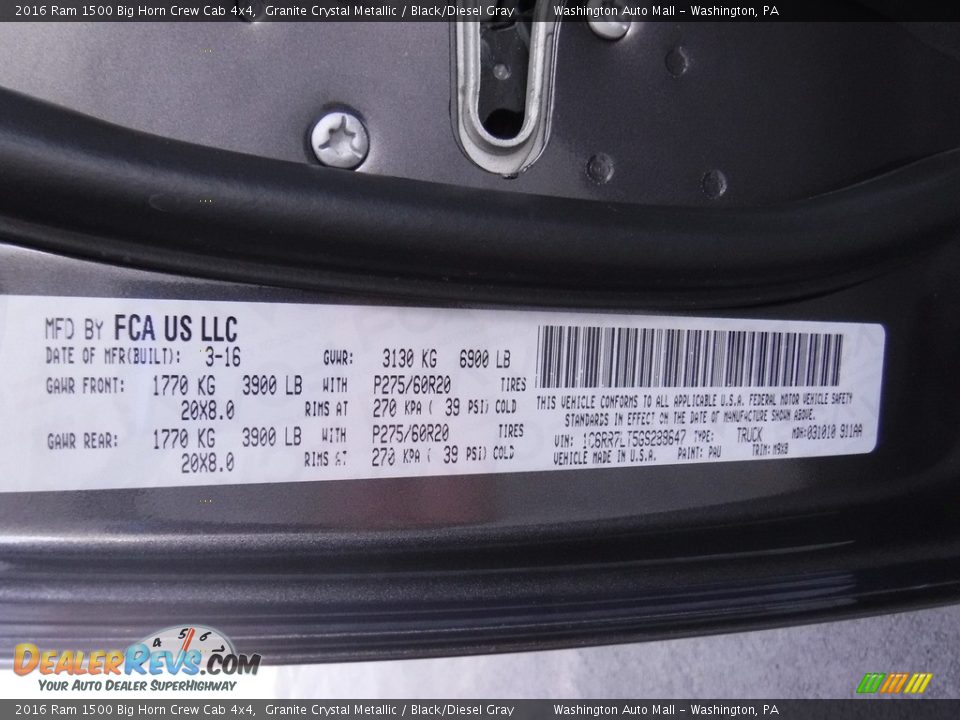 2016 Ram 1500 Big Horn Crew Cab 4x4 Granite Crystal Metallic / Black/Diesel Gray Photo #29