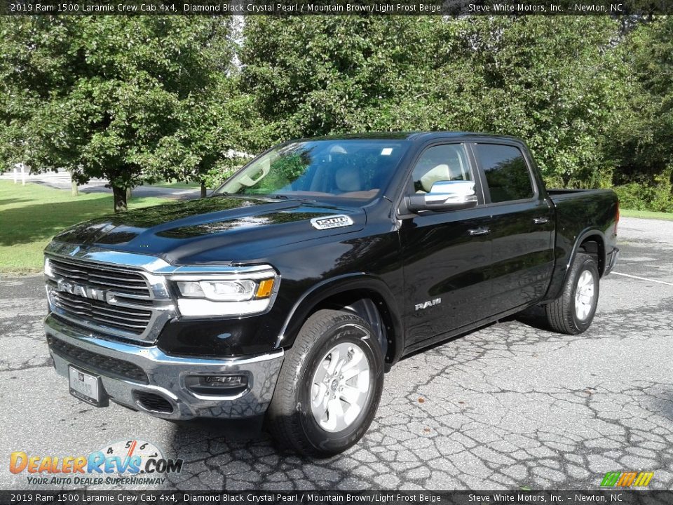 2019 Ram 1500 Laramie Crew Cab 4x4 Diamond Black Crystal Pearl / Mountain Brown/Light Frost Beige Photo #2