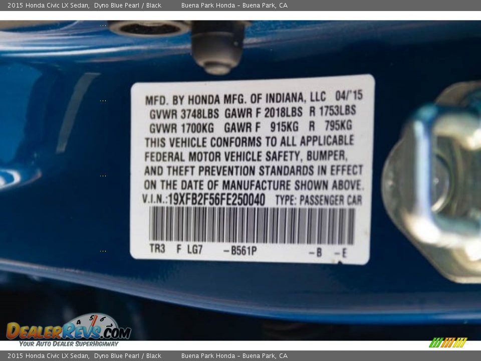 2015 Honda Civic LX Sedan Dyno Blue Pearl / Black Photo #36