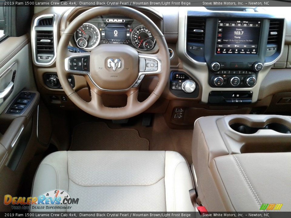 2019 Ram 1500 Laramie Crew Cab 4x4 Diamond Black Crystal Pearl / Mountain Brown/Light Frost Beige Photo #36