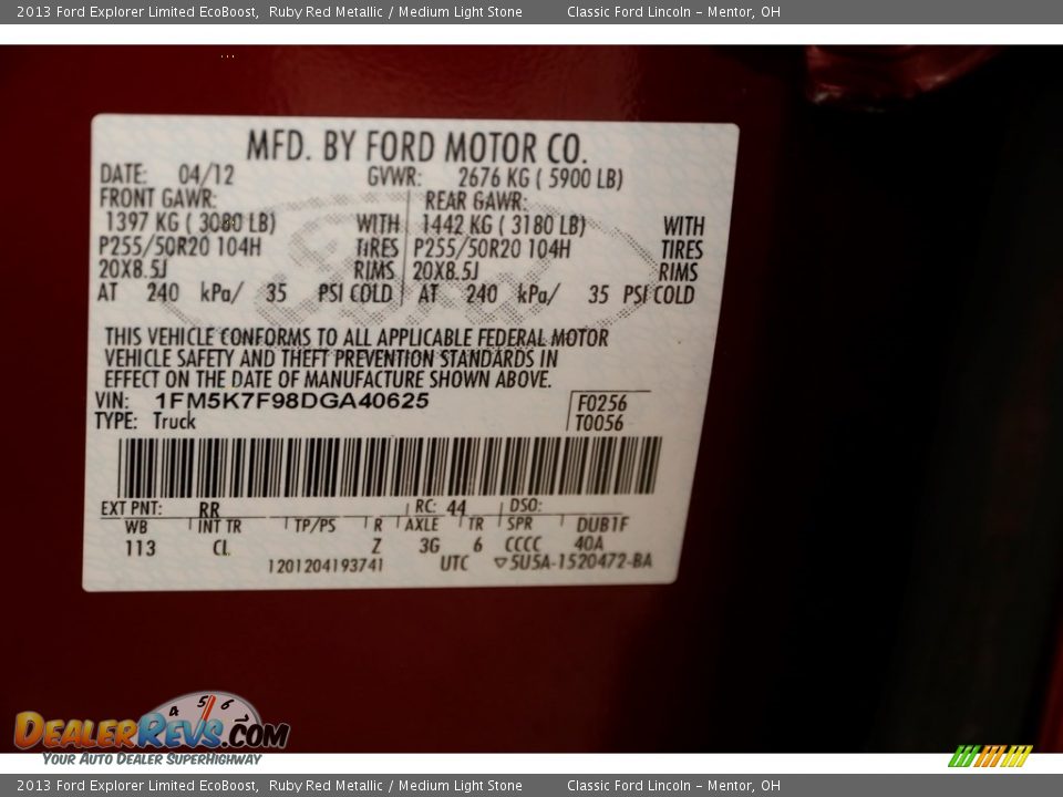 2013 Ford Explorer Limited EcoBoost Ruby Red Metallic / Medium Light Stone Photo #21