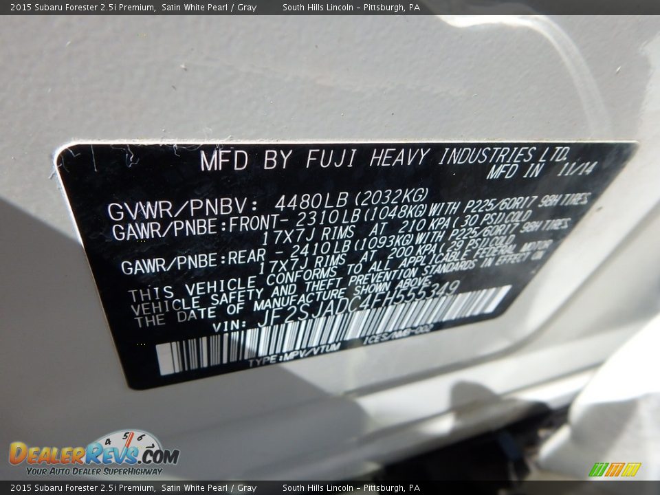 2015 Subaru Forester 2.5i Premium Satin White Pearl / Gray Photo #23