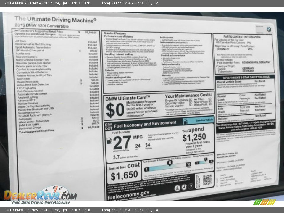 2019 BMW 4 Series 430i Coupe Window Sticker Photo #10
