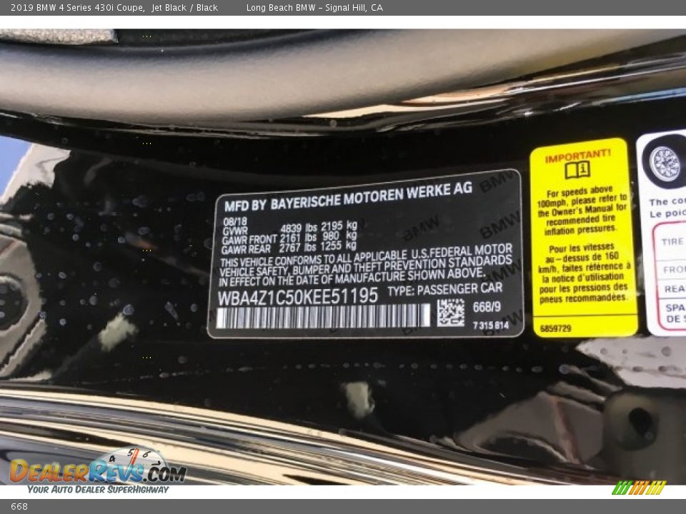 BMW Color Code 668 Jet Black