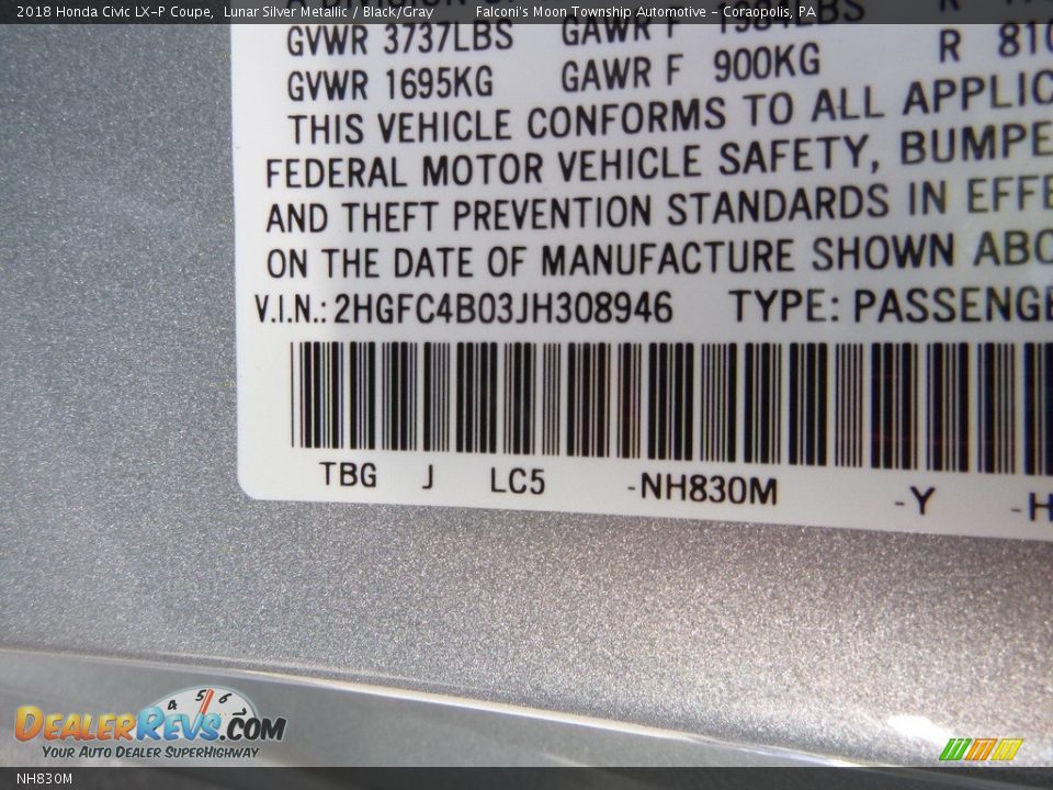 Honda Color Code NH830M Lunar Silver Metallic