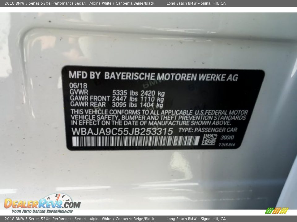 2018 BMW 5 Series 530e iPerfomance Sedan Alpine White / Canberra Beige/Black Photo #11