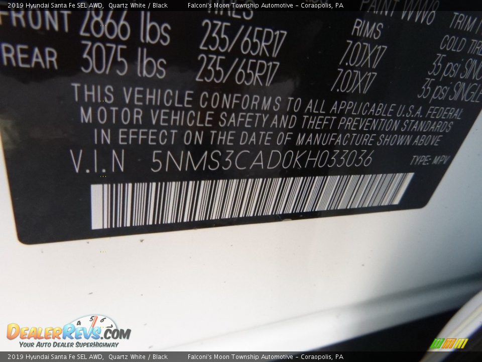 2019 Hyundai Santa Fe SEL AWD Quartz White / Black Photo #12