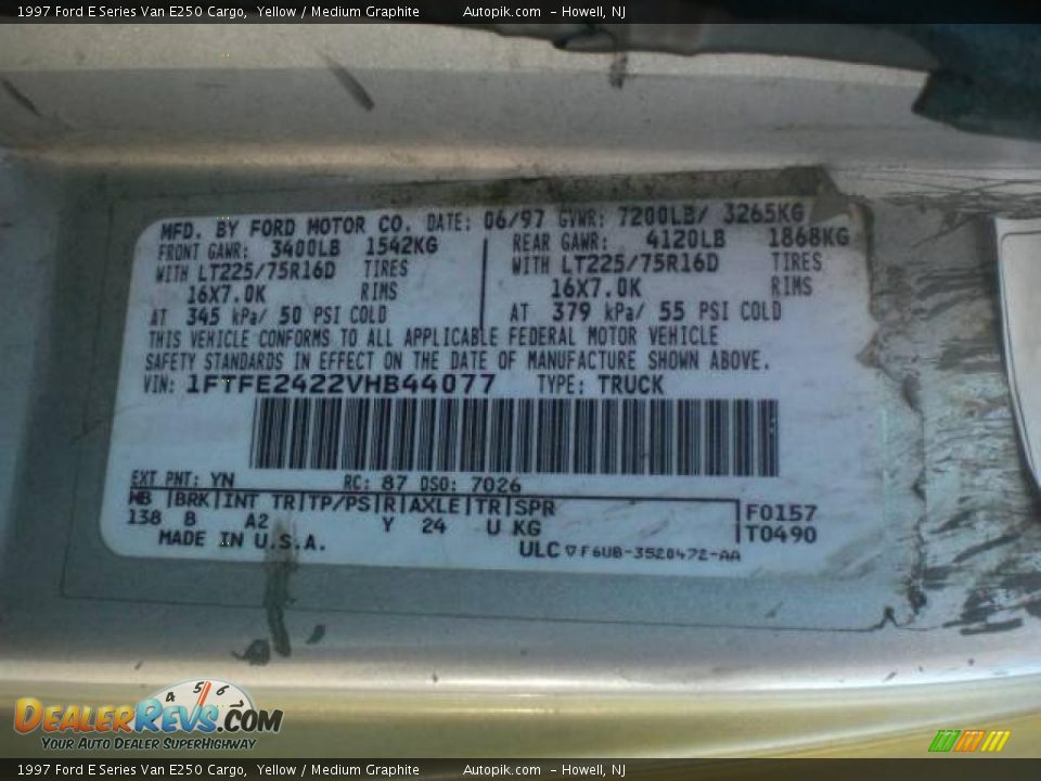 1997 Ford E Series Van E250 Cargo Yellow / Medium Graphite Photo #14