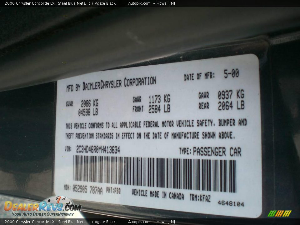 2000 Chrysler Concorde LX Steel Blue Metallic / Agate Black Photo #17
