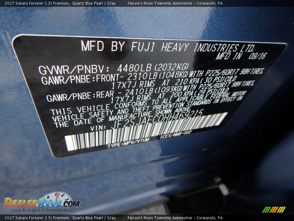 2017 Subaru Forester 2.5i Premium Quartz Blue Pearl / Gray Photo #23