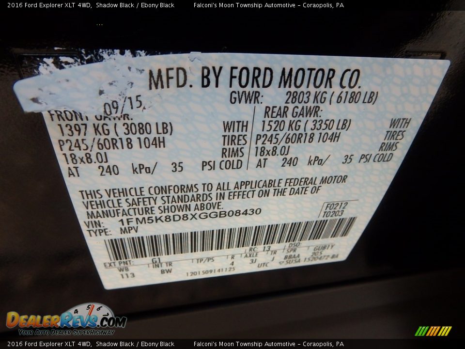 2016 Ford Explorer XLT 4WD Shadow Black / Ebony Black Photo #23