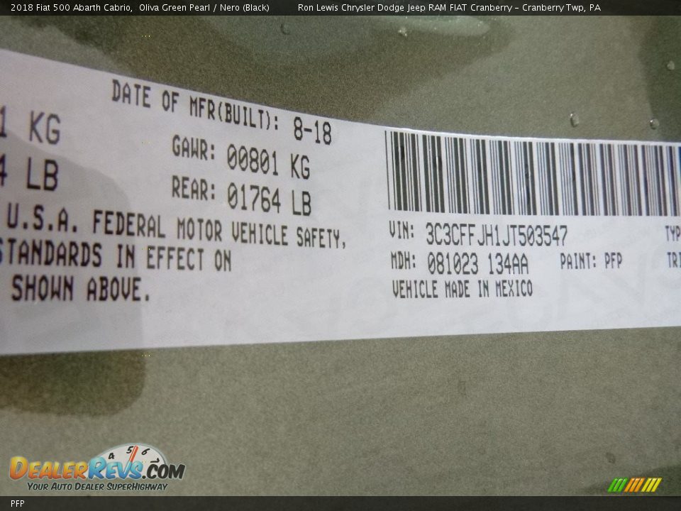 Fiat Color Code PFP Oliva Green Pearl