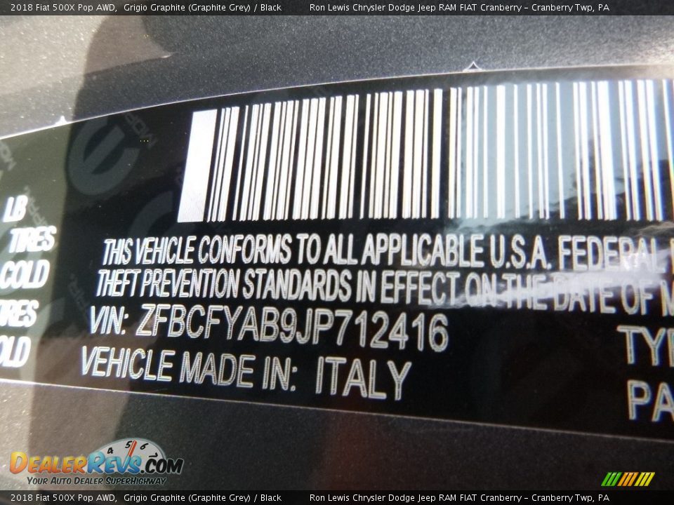 2018 Fiat 500X Pop AWD Grigio Graphite (Graphite Grey) / Black Photo #16