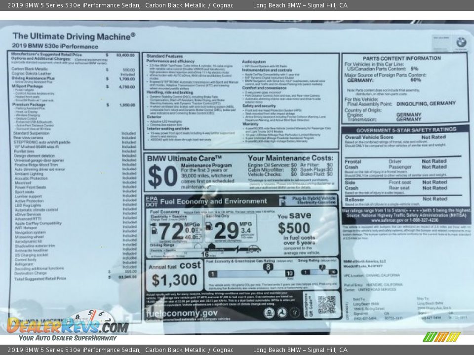 2019 BMW 5 Series 530e iPerformance Sedan Carbon Black Metallic / Cognac Photo #10