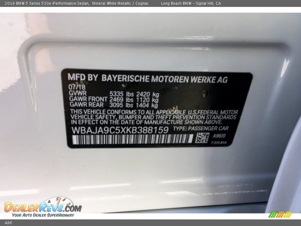 BMW Color Code A96 Mineral White Metallic