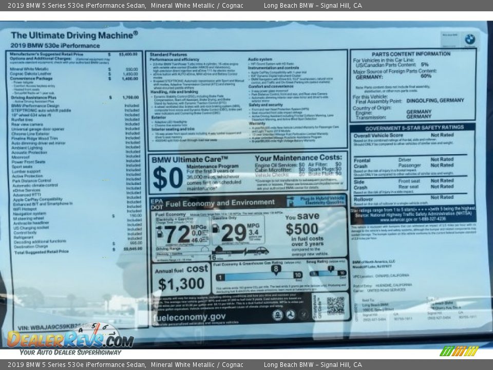 2019 BMW 5 Series 530e iPerformance Sedan Mineral White Metallic / Cognac Photo #10