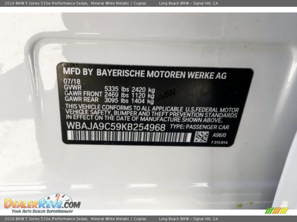 2019 BMW 5 Series 530e iPerformance Sedan Mineral White Metallic / Cognac Photo #11