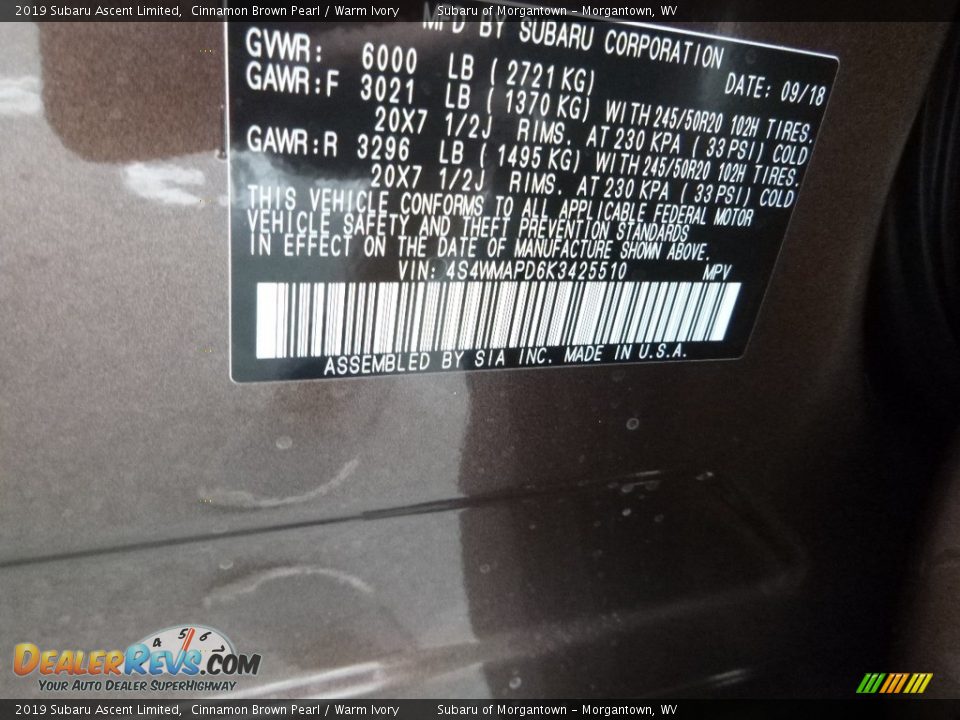 2019 Subaru Ascent Limited Cinnamon Brown Pearl / Warm Ivory Photo #17