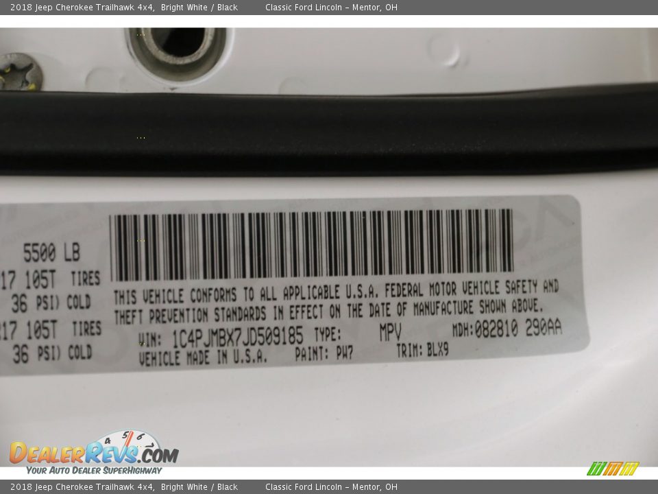 2018 Jeep Cherokee Trailhawk 4x4 Bright White / Black Photo #29