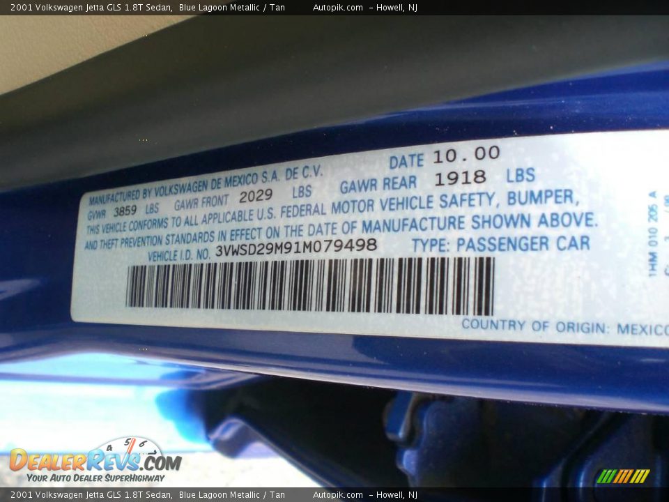 2001 Volkswagen Jetta GLS 1.8T Sedan Blue Lagoon Metallic / Tan Photo #17