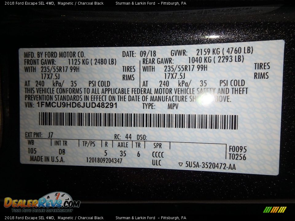 2018 Ford Escape SEL 4WD Magnetic / Charcoal Black Photo #10