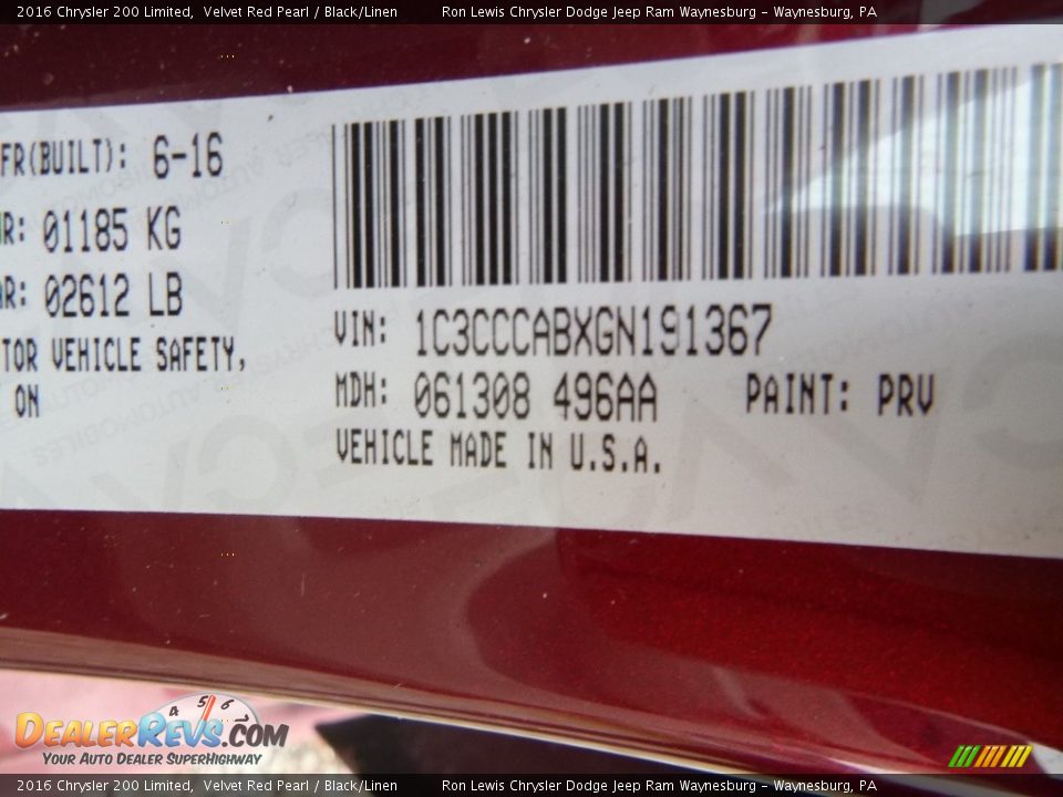 2016 Chrysler 200 Limited Velvet Red Pearl / Black/Linen Photo #15