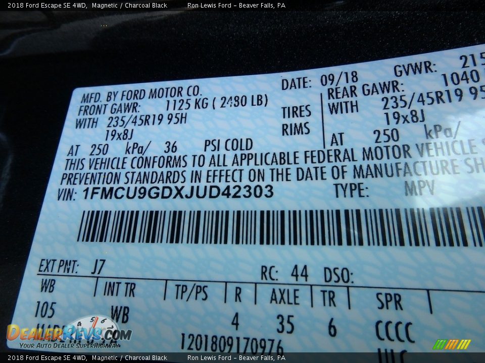 2018 Ford Escape SE 4WD Magnetic / Charcoal Black Photo #15