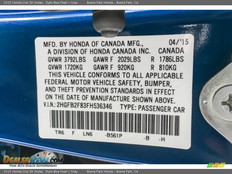 2015 Honda Civic EX Sedan Dyno Blue Pearl / Gray Photo #24