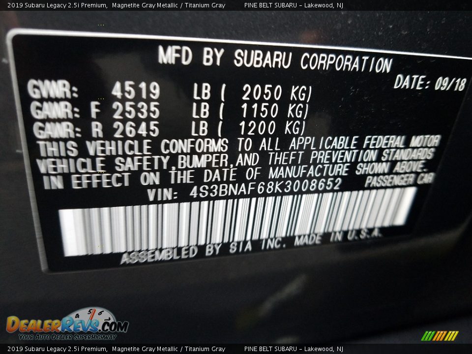 2019 Subaru Legacy 2.5i Premium Magnetite Gray Metallic / Titanium Gray Photo #9