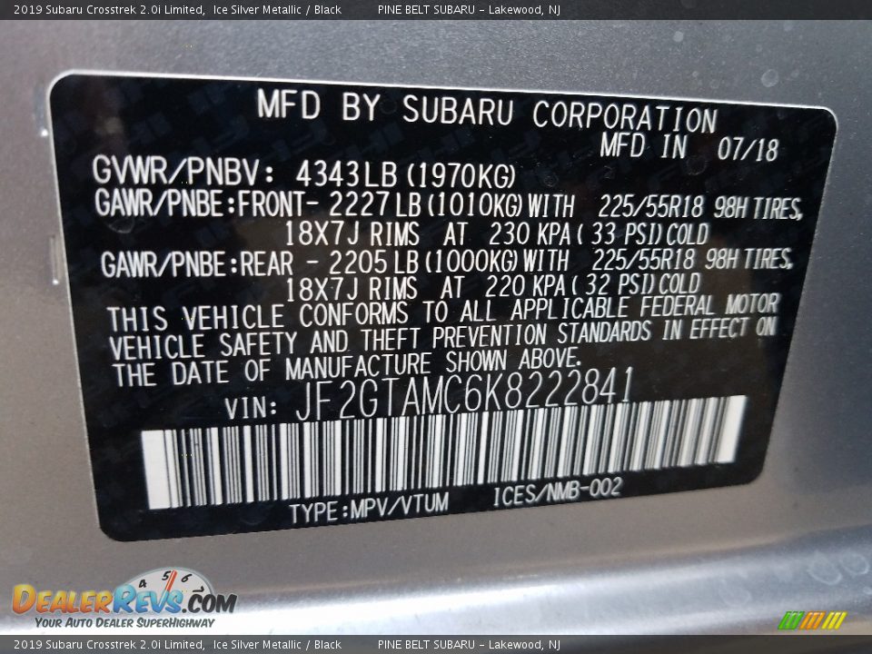 2019 Subaru Crosstrek 2.0i Limited Ice Silver Metallic / Black Photo #9