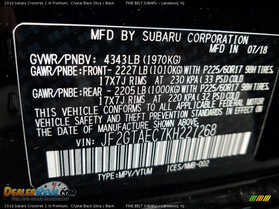 2019 Subaru Crosstrek 2.0i Premium Crystal Black Silica / Black Photo #9