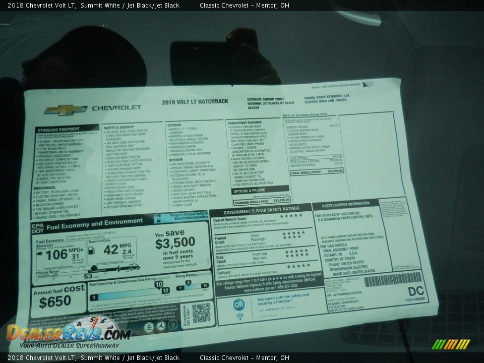 2018 Chevrolet Volt LT Summit White / Jet Black/Jet Black Photo #7