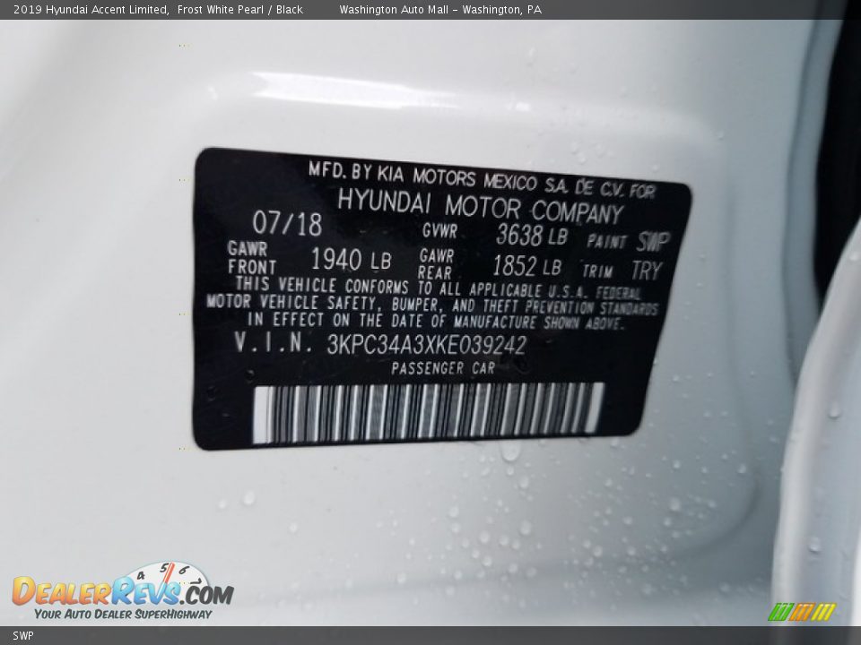 Hyundai Color Code SWP Frost White Pearl