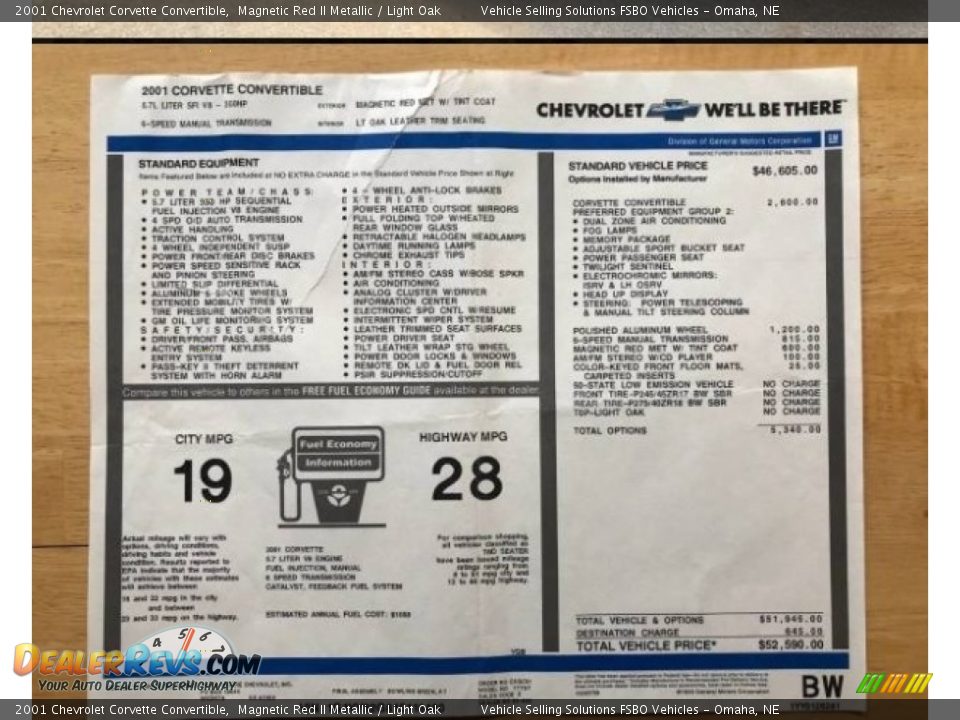 2001 Chevrolet Corvette Convertible Magnetic Red II Metallic / Light Oak Photo #3