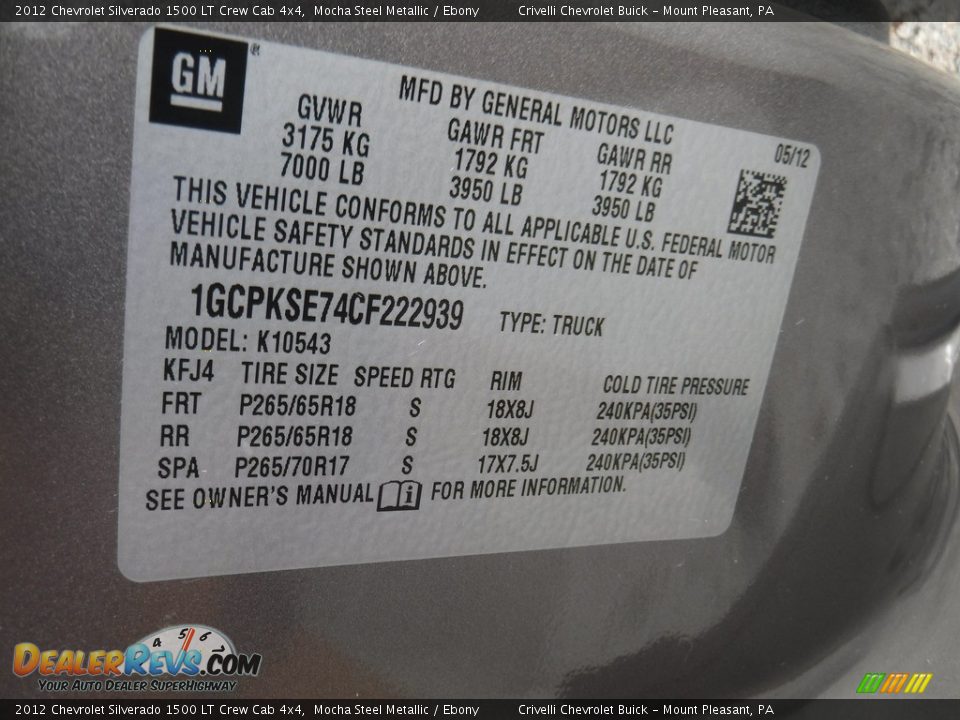 2012 Chevrolet Silverado 1500 LT Crew Cab 4x4 Mocha Steel Metallic / Ebony Photo #34