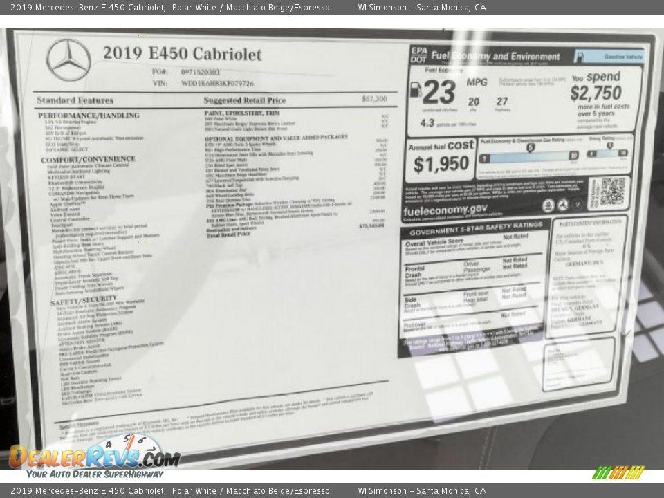 2019 Mercedes-Benz E 450 Cabriolet Polar White / Macchiato Beige/Espresso Photo #10