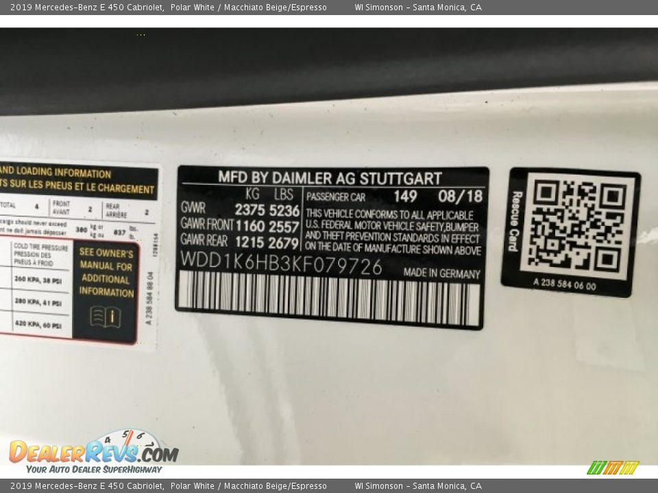 2019 Mercedes-Benz E 450 Cabriolet Polar White / Macchiato Beige/Espresso Photo #11