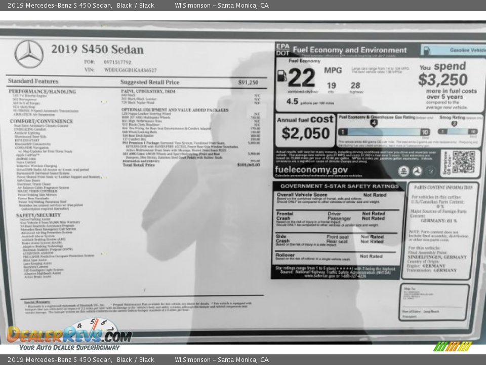 2019 Mercedes-Benz S 450 Sedan Black / Black Photo #10