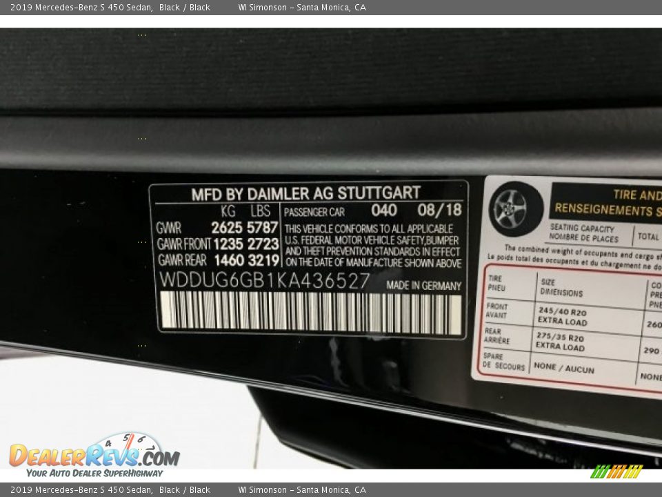 2019 Mercedes-Benz S 450 Sedan Black / Black Photo #11