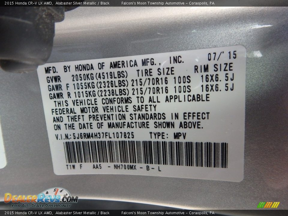 2015 Honda CR-V LX AWD Alabaster Silver Metallic / Black Photo #23