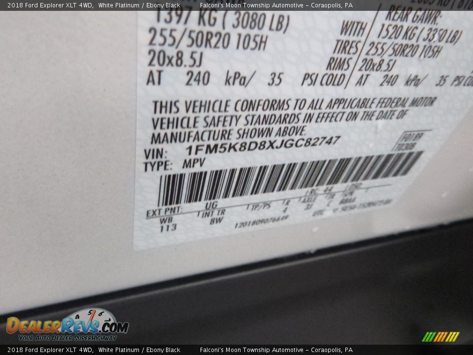 2018 Ford Explorer XLT 4WD White Platinum / Ebony Black Photo #11