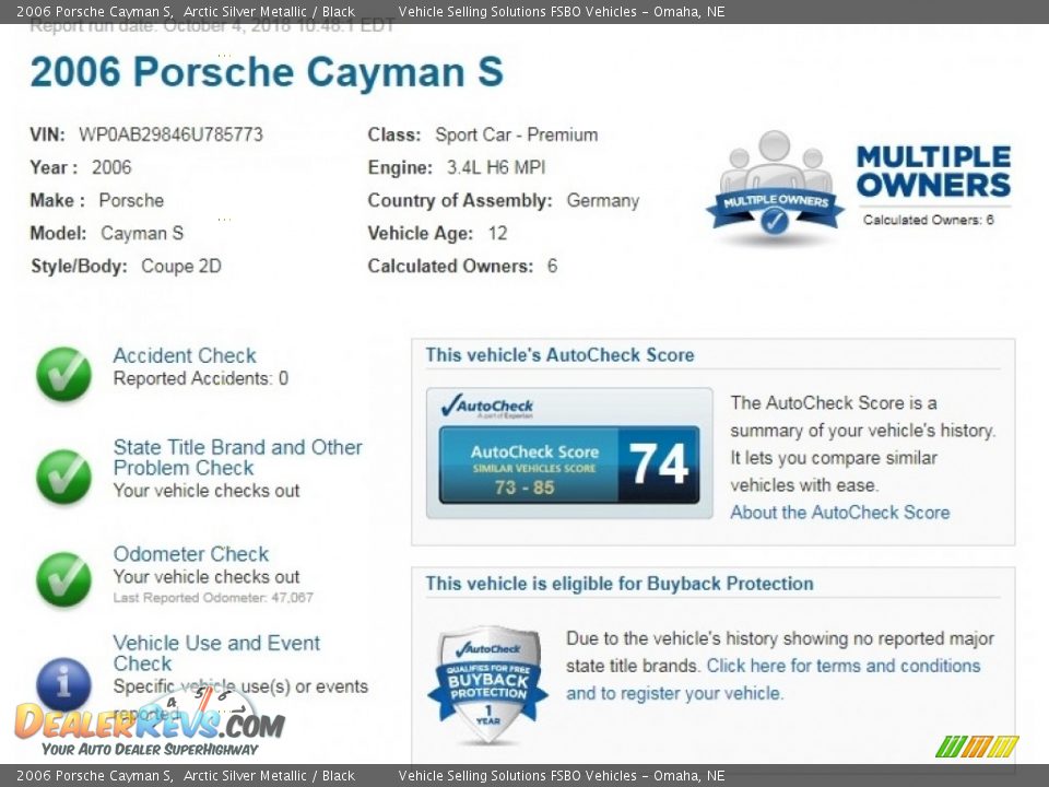 Dealer Info of 2006 Porsche Cayman S Photo #2