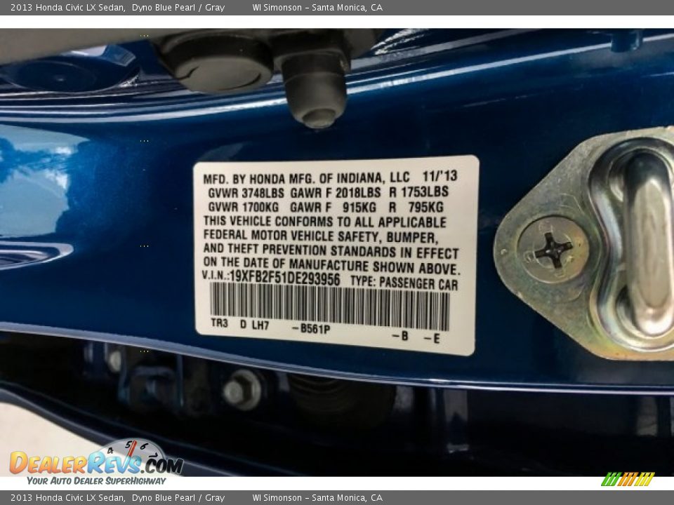 2013 Honda Civic LX Sedan Dyno Blue Pearl / Gray Photo #25