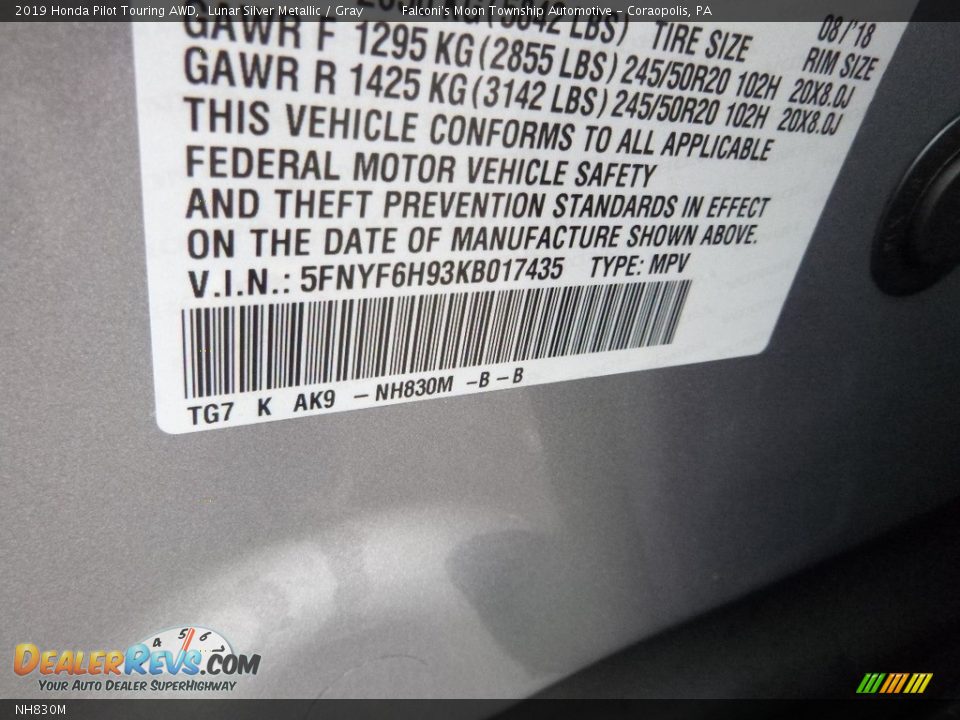 Honda Color Code NH830M Lunar Silver Metallic