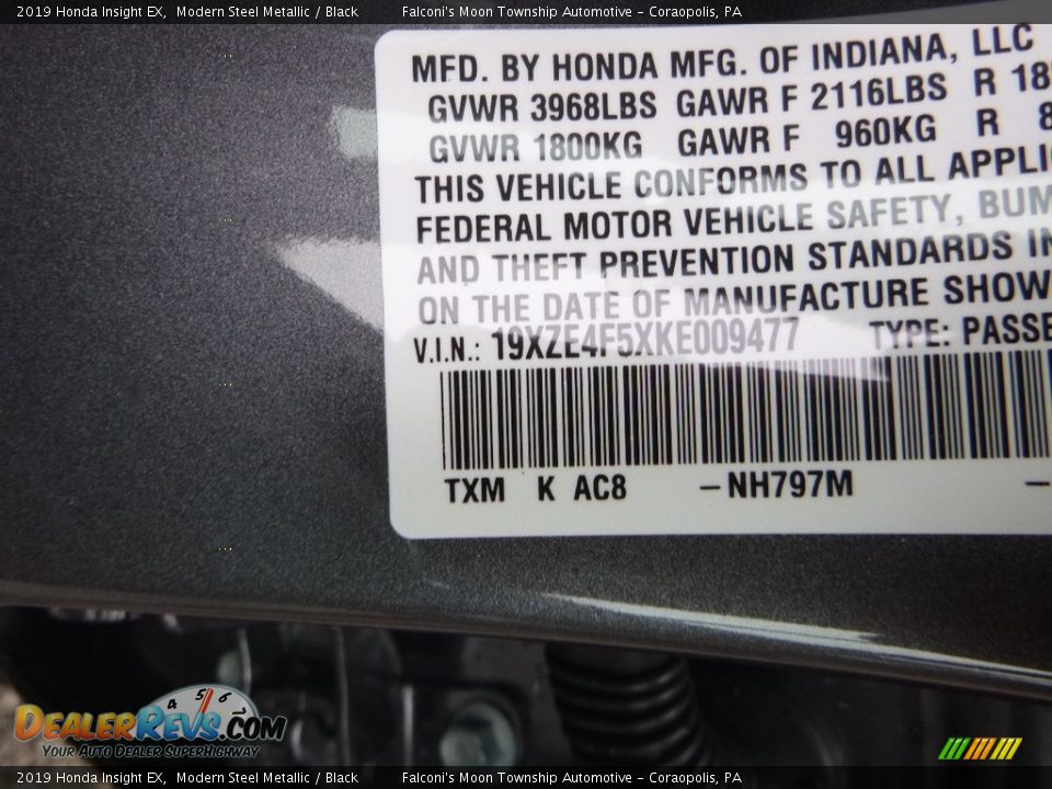 2019 Honda Insight EX Modern Steel Metallic / Black Photo #12