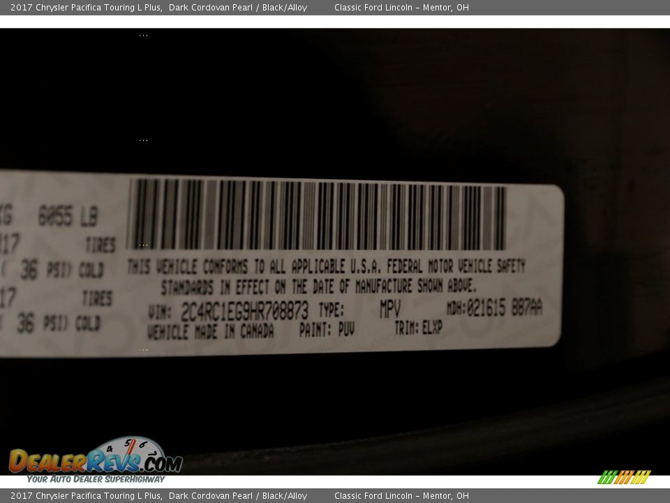 2017 Chrysler Pacifica Touring L Plus Dark Cordovan Pearl / Black/Alloy Photo #33