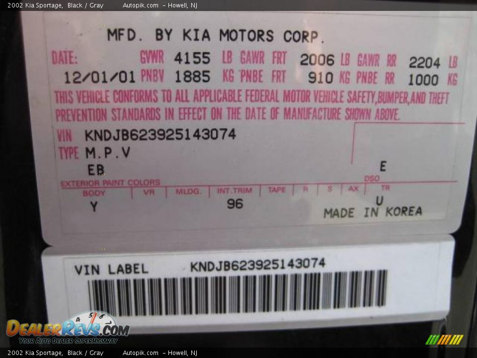2002 Kia Sportage Black / Gray Photo #26