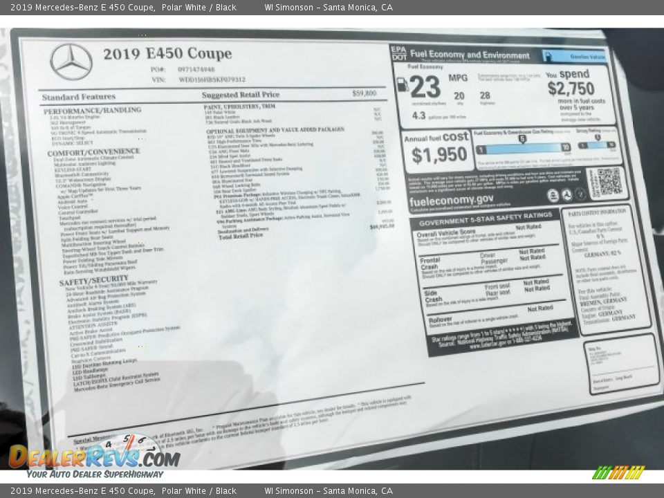 2019 Mercedes-Benz E 450 Coupe Polar White / Black Photo #10