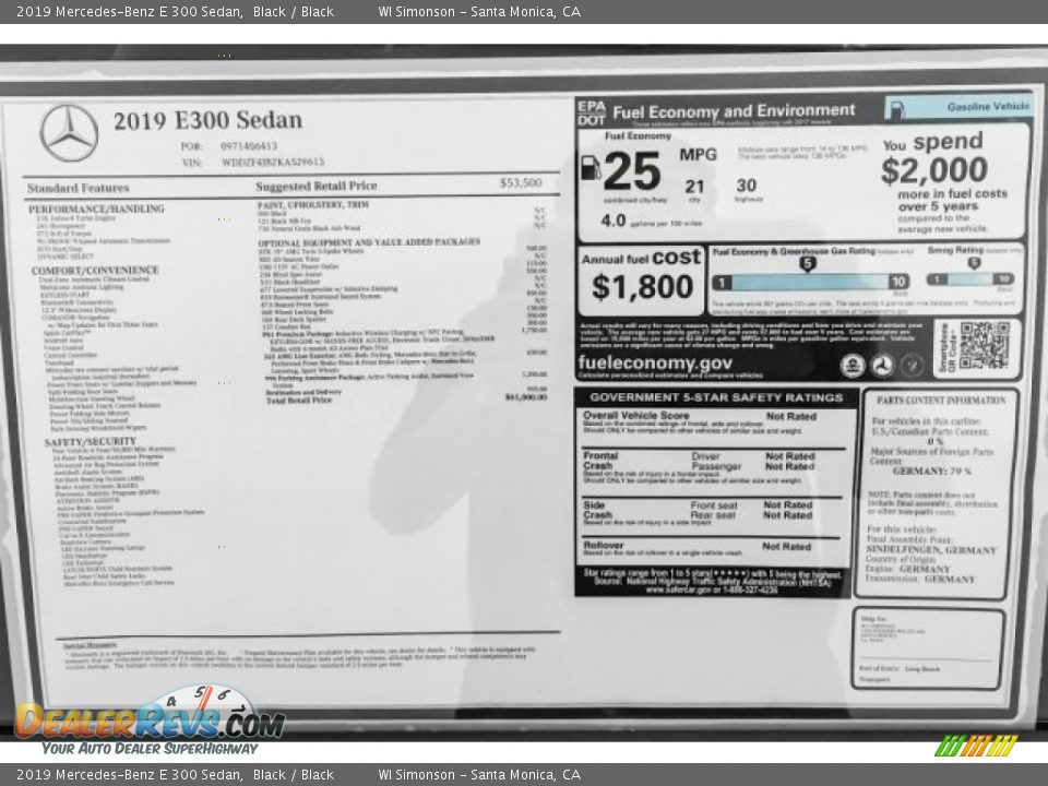 2019 Mercedes-Benz E 300 Sedan Black / Black Photo #10